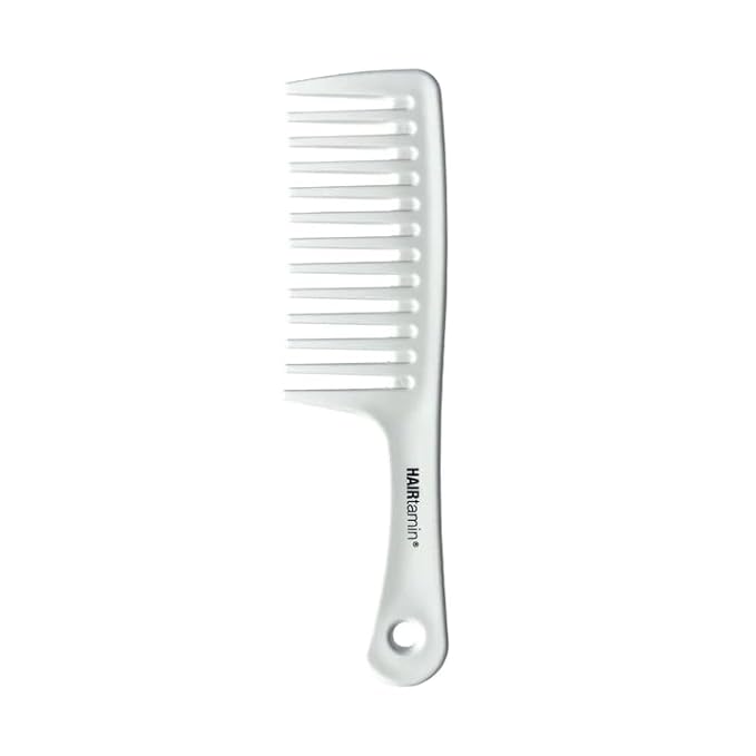 HAIRtamin Wide Tooth Comb Detangler for All Hair Types and Lengths | Pain-Free Detangling Brush for Adults & Kids - Plastic, White, 1 Count