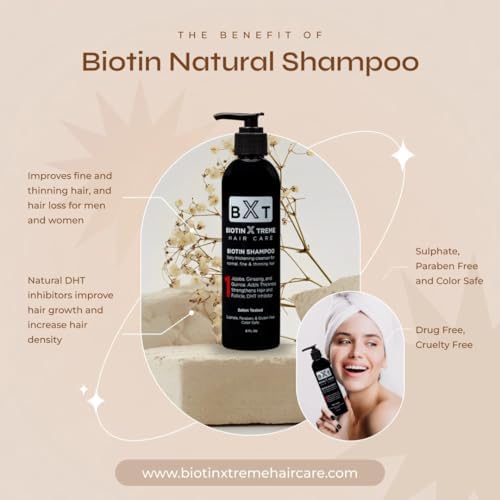 Biotin X Treme Hair Natural Shampoo for Hair Loss & Thinning Hair - Color-Safe, DHT Blocker, Sulfate-Free, Paraben-Free - For Men & Women - Promotes Hair Growth, Strengthens, and Thickens - 8 oz