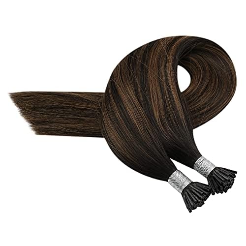 Sunny Hair Brown I Tip Hair Extensions for Party Human Hair I Tip Extensions Dark Brown Balayage Ash Brown with Highlight Itip Hair Extensions Natural Bead Hair Extensions for Wedding 50S 50G 22inch