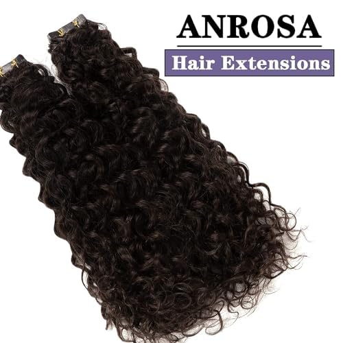Anrosa Curly Hair Extensions Tape in Human Hair for Black Women - Invisible Double Sided Jerry Curly Extension - 12 Inch 50g 20pcs