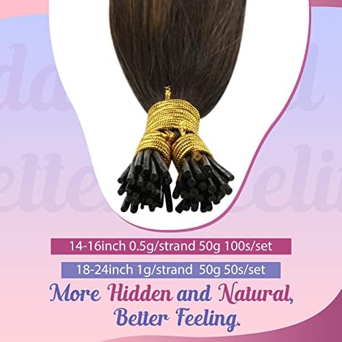 Sunny Hair Brown I Tip Hair Extensions for Party Human Hair I Tip Extensions Dark Brown Balayage Ash Brown with Highlight Itip Hair Extensions Natural Bead Hair Extensions for Wedding 50S 50G 22inch