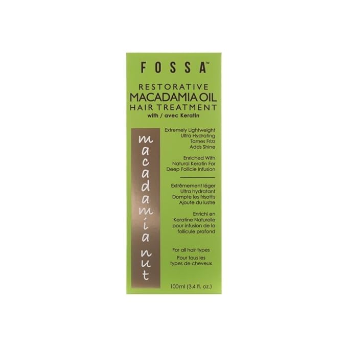 Fossa Restorative Macadamia Nut Hair Treatment with Keratin Oil | Paraben Free, Lightweight, Anti-Frizz, Adds Shine, Repairs Damage, Heat Protection & Strengthens for All Hair Types | 100ml, 3.4 fl oz