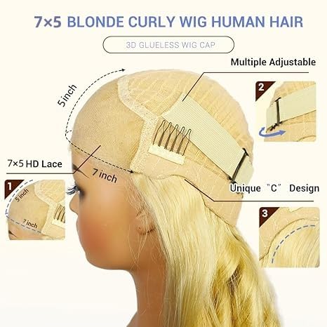 FABA Glueless Wigs Human Hair Pre Plucked Pre Cut Bob Blonde Curly Wig 7x5 Honey Blonde Deep Wave Wig Human Hair 180% Density Short Curly 12 Inch