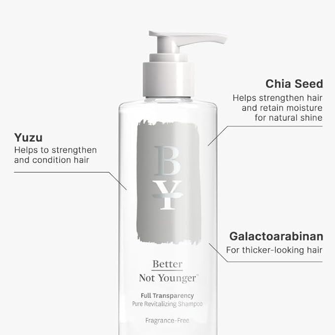 Better Not Younger Fragrance Free Shampoo for Women Over 40 – Sulfate Free Hypoallergenic Shampoo for Sensitive Scalp & Thinning Hair – Strengthens Fine, Aging Hair with Chia Seed & Yuzu – 8.4 fl oz