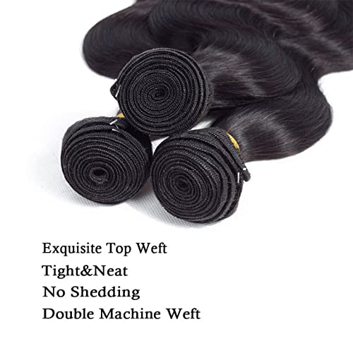 28 30 32 Inch Color 1B Human Hair Bundles Natural Black Body Wave Bundle Double Weft Color 1B Body Wave Bundles Niegmeag Virgin Soft and Silky Remy Hair Extensions