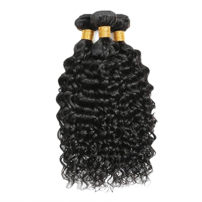 Water Wave Bundles Natural Black Human Hair Bundles 12 14 16 Inch Brazilian Grade 8A Virgin Remy Hair Extensions Double Weft Color 1B Hair Weave