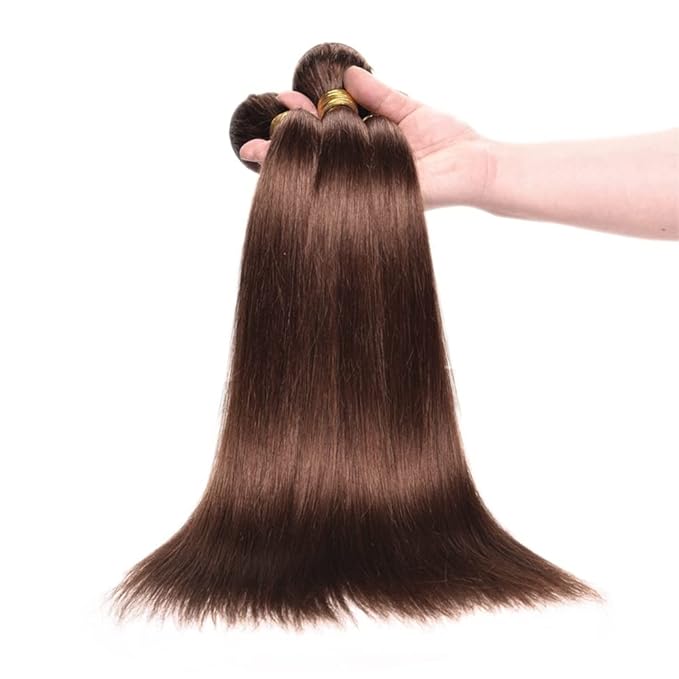 #4 Brown Bundles Human Hair Straight Bundles 14 16 18 Inch Human Hair Weave 3 Bundle Unprocessed Brazilian Virgin Hair Chocolate Straight Human Hair Extensions 50 Grams/Bundle