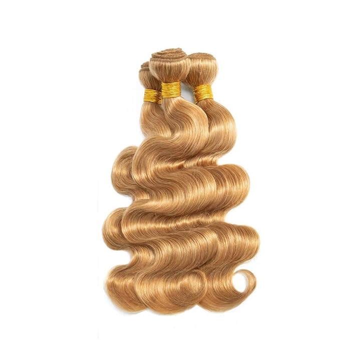 #27 Blonde Bundles Body Wave Human Hair Bundles 24 26 28 Inch Unprocessed Brazilian Virgin Hair Weave 3 Bundles Honey Blonde Human Hair Extensions For Woman 50 Grams Per Bundle