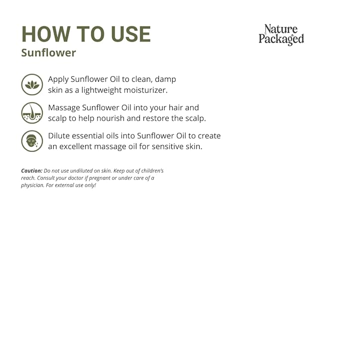 Nature Packaged Sunflower Carrier Oil (1GAL) - Direct from EIR Oils' Farmland in the Sunny Fields of Spain - 100% Pure Carrier Oil for Hair, Face, and Skin
