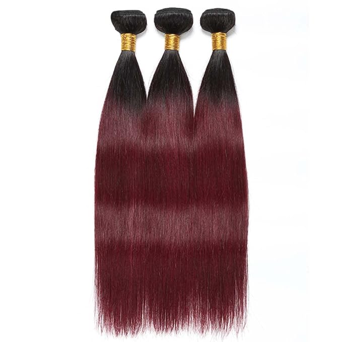 Straight Bundles Burgundy Human Hair 1B99j Straight Bundles Black Mixed With 99j Two Tone Brazilian Human Hair Extensions Wet and Wavy Soft Silky for Black Women 22 24 26 Inch