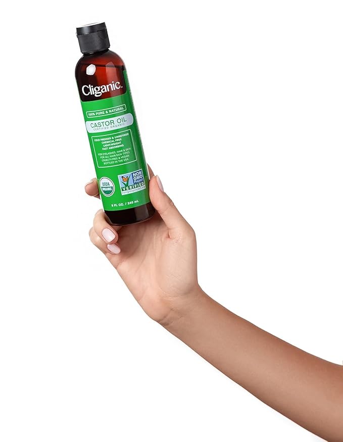 Cliganic Organic Castor Oil, 100% Pure (32oz with Eyelash Kit) - For Eyelashes, Eyebrows, Hair & Skin | Natural Cold Pressed Unrefined Hexane-Free