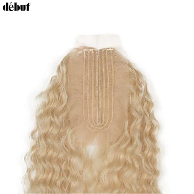 DÉBUT 30 Inch Synthetic Hair Bundles Water Wave 6 Bundles with Closure High Temperature Weaving Hair Extensions 290g for Full Head Heat Resistant Deep Curly Hair 7PCS 613 Blonde