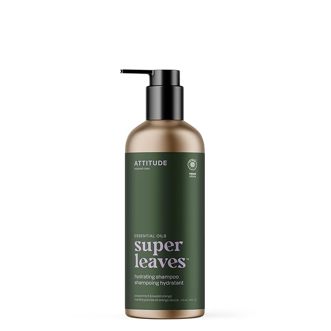 ATTITUDE Hydrating Shampoo, Peppermint & Sweet Orange, EWG Verified with Essential Oils, Vegan & Plant-Based, Aluminum Bottle, For Dry and Damaged Hair, 16 Fl Oz
