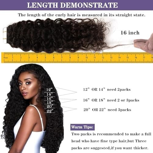 Anrosa Curly Hair Extensions Tape in Human Hair for Black Women - Invisible Double Sided Jerry Curly Extension - 12 Inch 50g 20pcs
