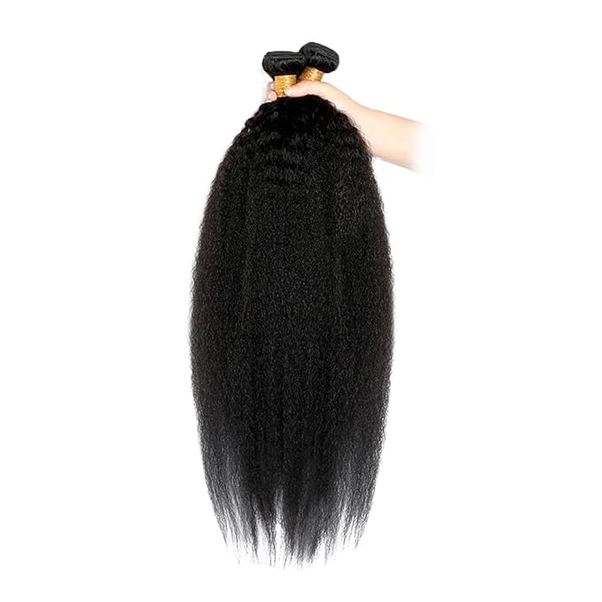 #1B Human Hair Bundles Yaki Straight Bundles 22 24 Inch 2 Bundles Unprocessed Brazilian Virgin Hair Weave 50 Grams Per Bundle kinky Straight Bundle Human Hair Extensions Natural Color