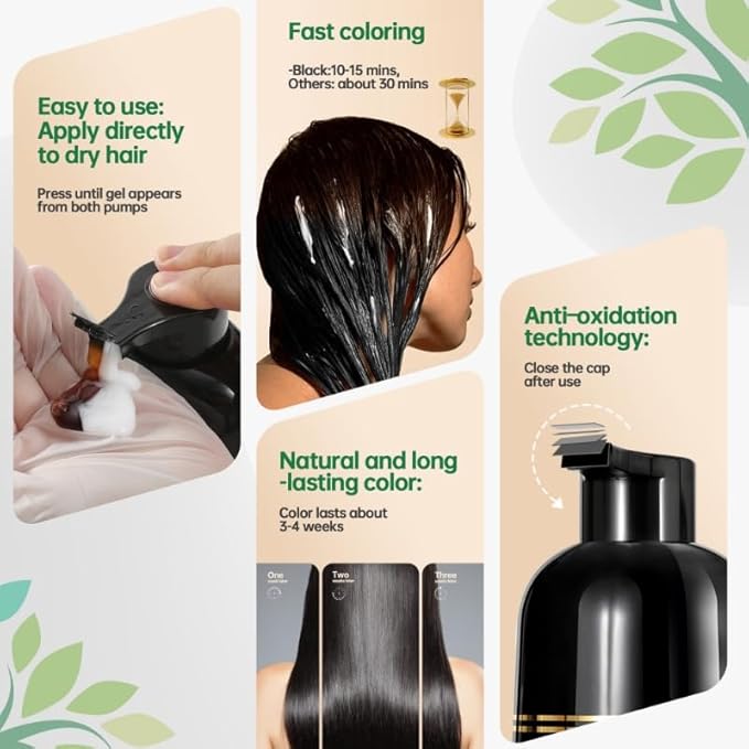 Chestnut Brown Hair Color Shampoo for Dye 4 in 1 Mild Formula for Women & Men, Bloom Scent (Rose & Jasmine), Long-Lasting Home Use Semi-permanent Hair Dye