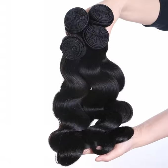 Body Wave Human Hair 4 Bundles (24 24 26 26) Unprocessed Brazilian Virgin Human Hair Extensions Brazilian Body Wave Weave Bundles Soft and Silky Natural Black Wavy Hair Quick Weave Bundle for Women