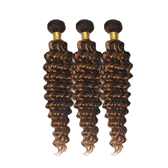 Brown With Highlight P1B30 Loose Deep Water Wave Bundles 1B and Light Brown Bundles two tone Brazilian Hair Extensions Soft and Silky for Women 14 16 18 Inch