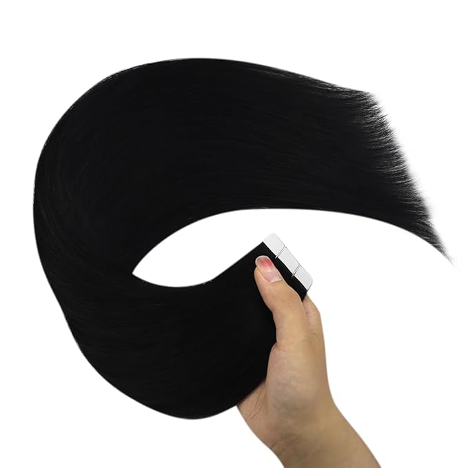YoungSee Tape in Hair Extensions Human Hair Black Tapein Hair Extensions Real Human Hair Jet Black 20pcs 50g Black Human Hair Tape in Extensions Silky Straight 18 Inch Remy Hair Extensions Seamless