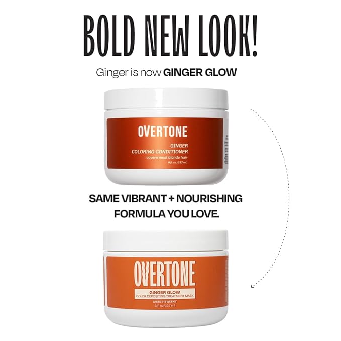 Overtone Color Depositing Semi-Permanent Hair Dye Conditioner - 8 oz For Natural & Color-Treated Hair, Moisturizing Shea Butter & Coconut Oil - Vegan & Cruelty-Free, Ginger is now Ginger Glow