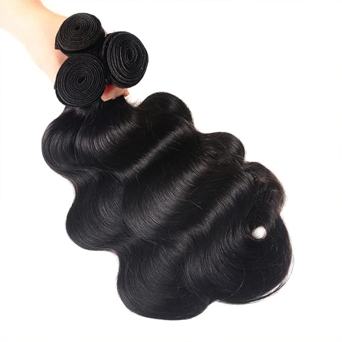 Body Wave Human Hair 3 Bundles (14 14 14) 100% Unprocessed Brazilian Virgin Human Hair Extensions Brazilian Body Wave Weave Bundles Soft and Silky Natural Black Wavy Hair Quick Weave Bundle for Women