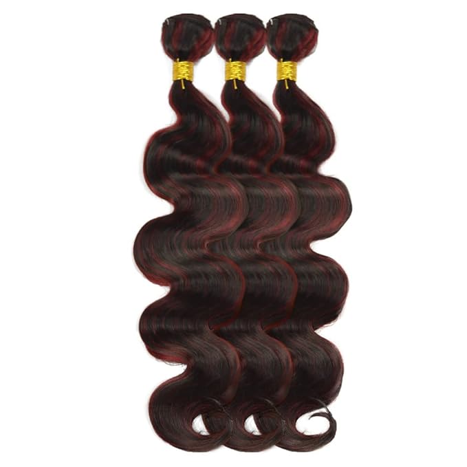 Highlight Human Hair Bundles Burgundy Body Wave Bundles 26 26 26 Inch 2 Tone Red and Black Bundle Grade 8A Peruvian Virgin Remy Hair Extensions