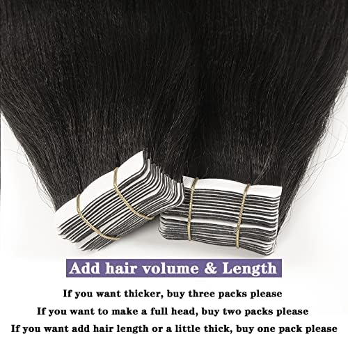 Anrosa Light Yaki Straight Tape in Hair Extensions Double Sided 16 Inch Yaki Tape in Hair Extensions Human Hair Brazilian Invisible #1B Natural Black 50G 20PCS