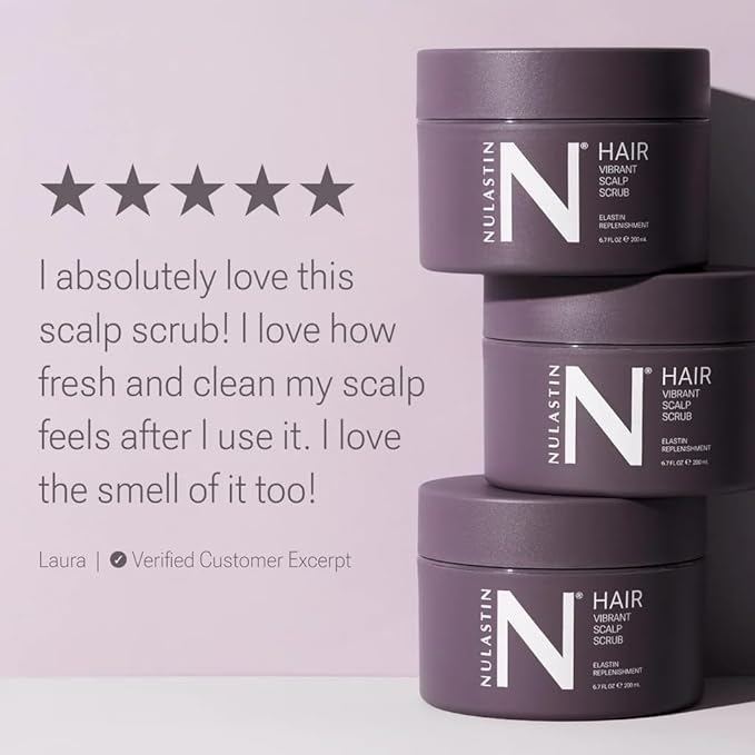 NULASTIN Vibrant Scalp Scrub - Exfoliating Dry Scalp Treatment, Moisturizer & Cleanser to Lift Buildup - Detoxifying Pre-Shampoo for Elastin Replenishment, Vegan & Color Safe, Minty Fresh (6.7 Fl. Oz)