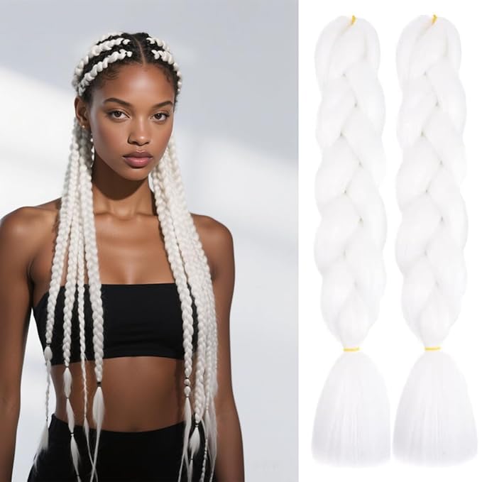6 Packs Ombre Jumbo Braiding Hair Extensions 24 Inch High Temperature Synthetic Fiber Hair Extensions for Box Braids Braiding Hair (White(60#))
