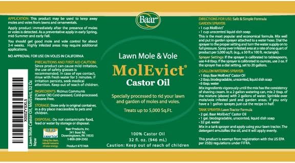 Baar Products - MolEvict Lawn Mole Castor Oil - Mole & Vole Repellent - Lawn & Garden Protection - Up to 5,000 Sq. Ft. of Coverage - Safe for Use Around House & Plants - 32 Ounces