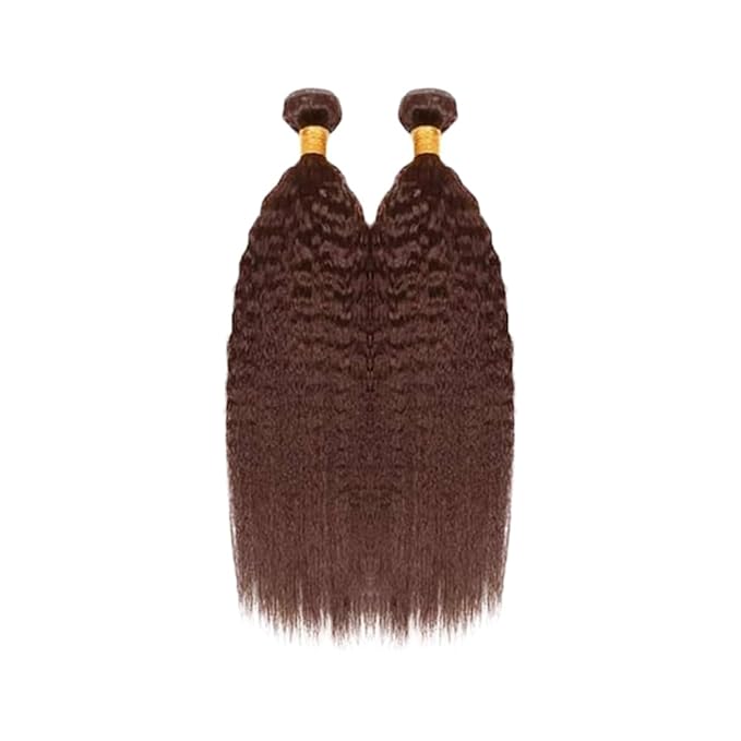 #4 Brown Bundles Human Hair Kinky Straight Bundles 24 26 Inch Human Hair Weave 2 Bundle Unprocessed Brazilian Virgin Hair Chocolate Yaki Straight Human Hair Extensions