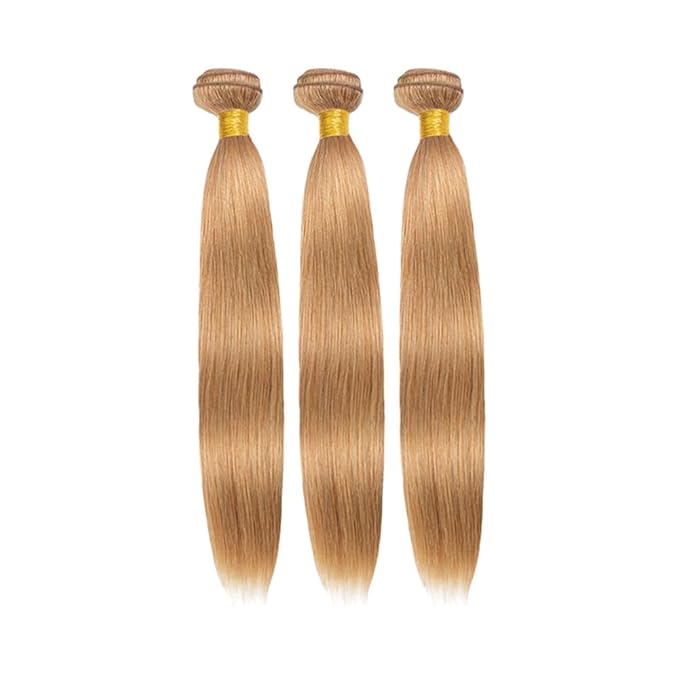 #27 Blonde Bundles Human Hair Straight Bundles 26 28 30 Inch Unprocessed Brazilian Virgin Hair Weave 3 Bundle Honey Blonde Human Hair Extensions 50 Grams Per Bundle