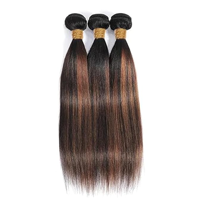 Brown With Highlights Bundles P1B30 Straight Human Hair Bundles Black and Brown Brazilian Human Hair Extensions Soft and Silky for Women 22 22 22 Inch