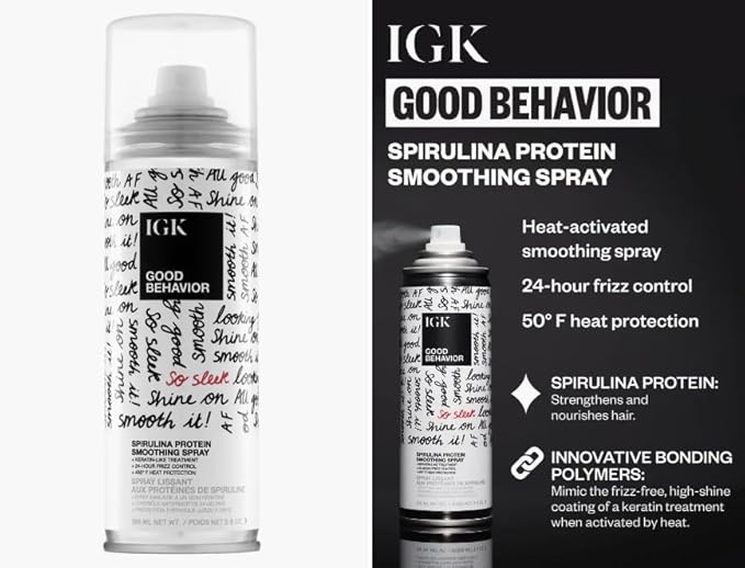 IGK GOOD BEHAVIOR | Ultra Smooth Shampoo (8 Oz) + Spirulina Protein Spray (5.6 Oz) | Frizz Control + Hydrates + Shine | Vegan + Cruelty-Free |