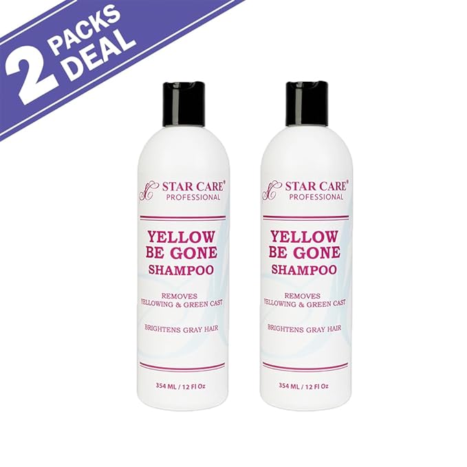 Yellow Be Gone Shampoo 12oz/354ml (2 Pack) Clarifying Brassiness Neutralizer for Bleached, Blonde, Gray & Highlighted Hair, Restores Shine & Cool Tones, Purple Toning Formula