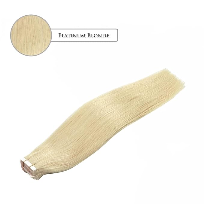 Anrosa Blonde Tape in Hair Extensions Human Hair 20 Inch 50g 20pcs Silky Skin Weft Platinum Blonde Color Remy Invisible Tape in Human Hair Extensions for Women Natural Straight Hair