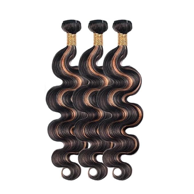Brown With Highlight P1B30 Body Wave Bundles 1B and Light Brown Body Wave Bundles two tone Brazilian Hair Extensions Soft and Silky for Women 14 16 18 Inch