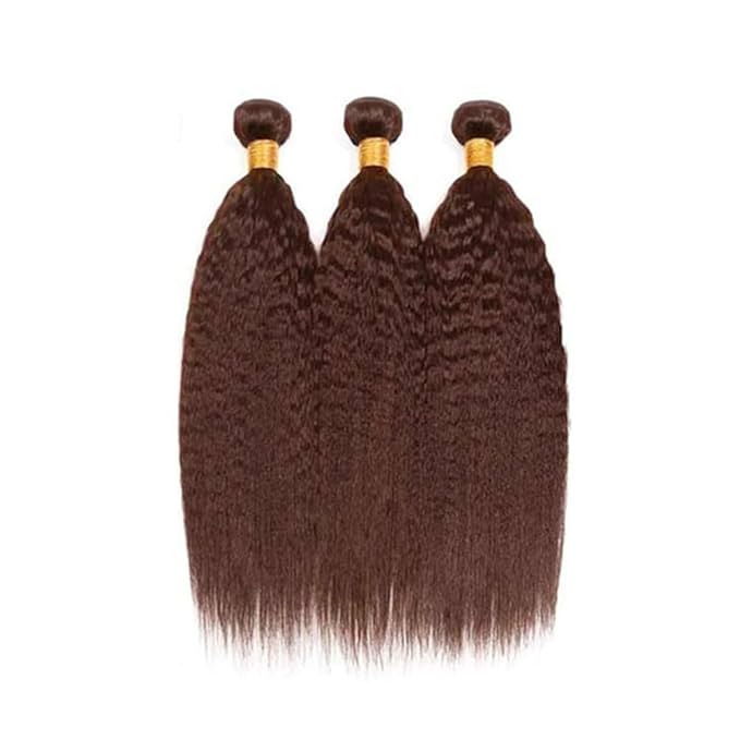 26 28 30 Inch Chocolate Brown Human Hair Bundles Brown Kinky Straight Bundles Niegmeag Hair Peruvian Grade 8A Virgin Hair Extensions Color 4 Kinky Straight Bundle 100g/Pc