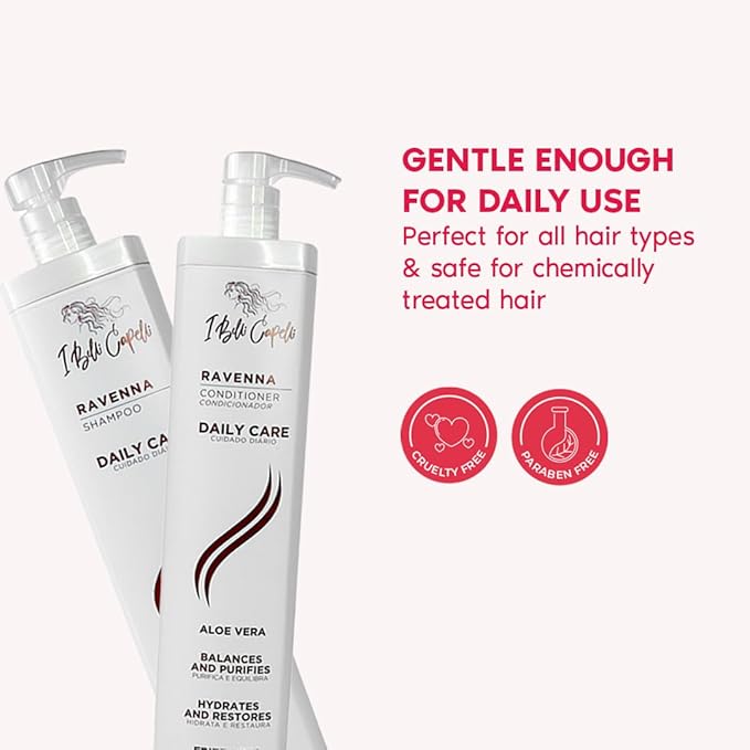 Ravenna Hair Straightening Kit – Organic Hair B-tox, Aloe Vera Shampoo & Conditioner, Repair Oil – Anti-Frizz, Intense Hydration, Shine – Formaldehyde-Free –For All Hair Types (4-Pack)