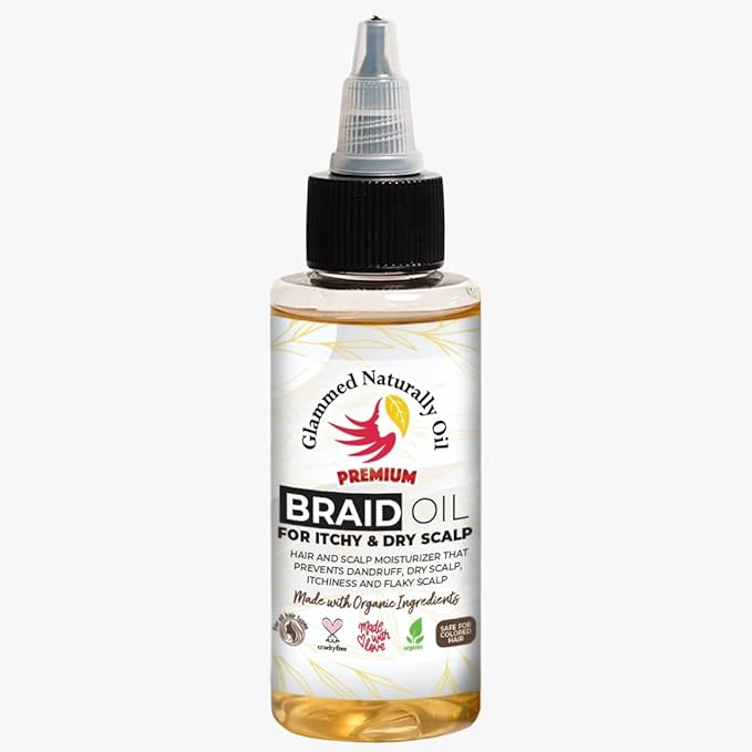 Glammed Naturally - Braid Oil for Itchy Scalp and Dry Scalp, Braid Care Oil for Dandruff, Lice and Thinning Edges, 2 oz