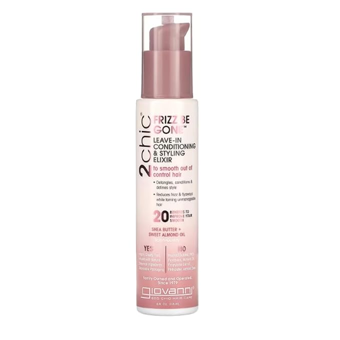 GIOVANNI 2chic Leave-In Conditioning Styling Elixir - Anti-Frizz Natural Hair Smoothing Formula with Shea Butter & Sweet Almond Oil, Macadamia, Detangler, Paraben Free, Color Safe Conditioner - 4 oz