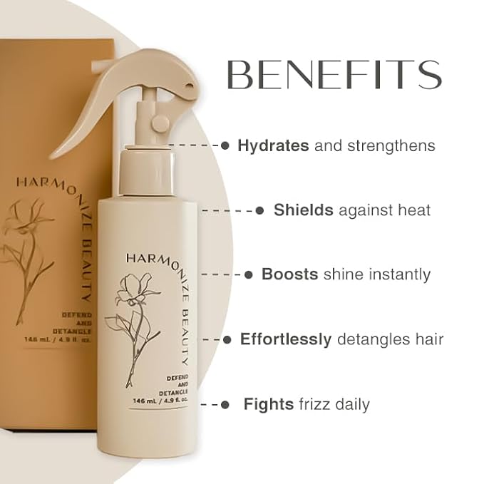 Leave-In Conditioner - 3-in-1 Detangler & Heat Protectant Spray - Sulfate-Free - Lightweight for All Hair Types - Frizz Control - Protects & Hydrates without Buildup - 4.9 fl oz