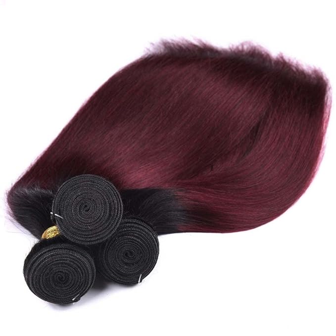 Straight Bundles Burgundy Human Hair 1B99j Straight Bundles Black Mixed With 99j Two Tone Brazilian Human Hair Extensions Wet and Wavy Soft Silky for Black Women 22 24 26 Inch