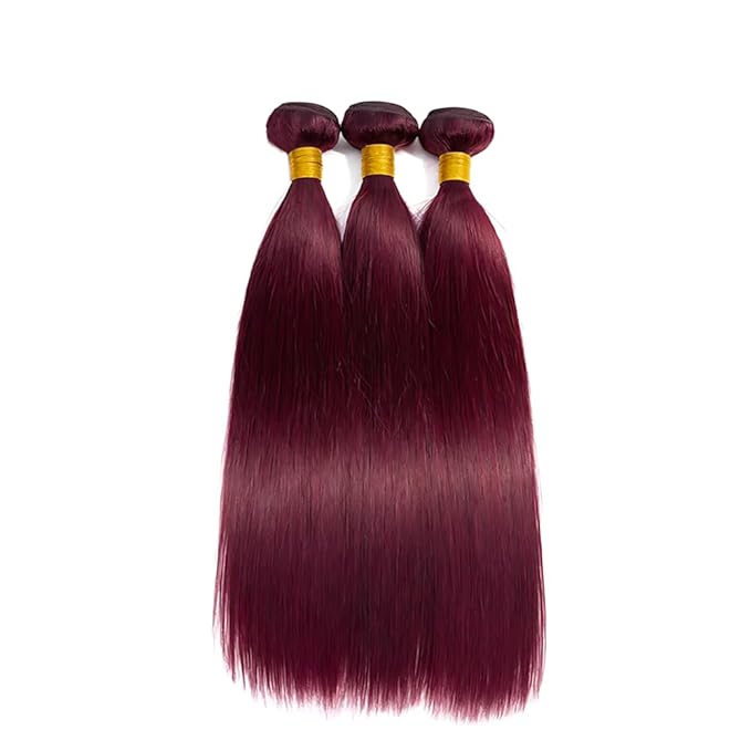 Wine Red Burgundy Straight Bundles Color 99j Burgundy Human Hair Straight Bundles 12 14 16 Inch Double Weft Brazilian Hair Extensions Soft and Silky for Women