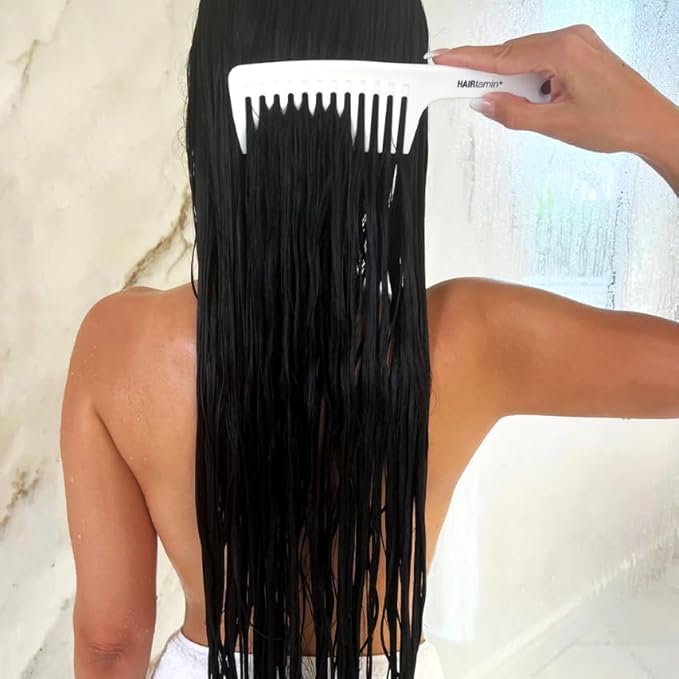 HAIRtamin Wide Tooth Comb Detangler for All Hair Types and Lengths | Pain-Free Detangling Brush for Adults & Kids - Plastic, White, 1 Count