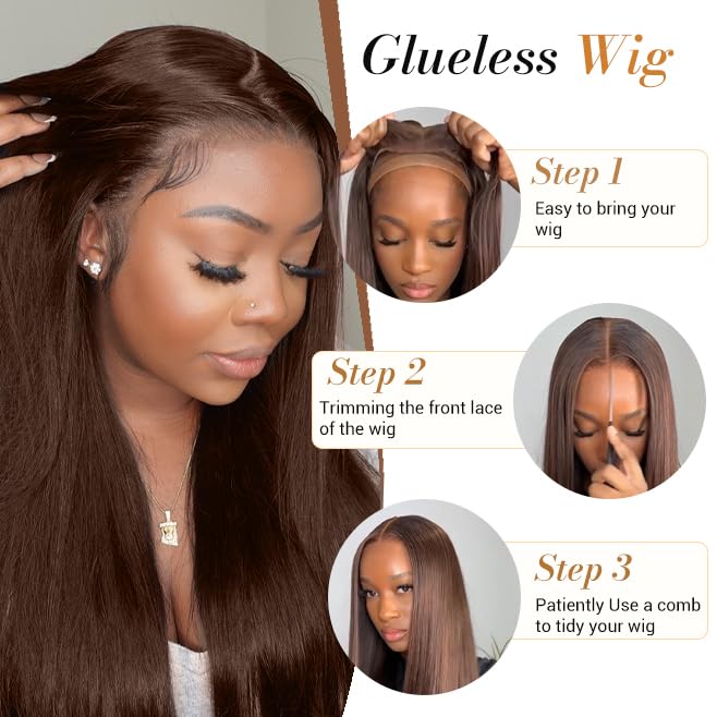 Chocolate Brown Lace Front Wigs Human Hair Pre Plucked Dark Brown Wear And Go Glueless Wig 9x6 Straight Wigs Human Hair 220% Density Colored #4 Brown Glueless Wig Hd Lace Frontal Wigs For Women 24Inch