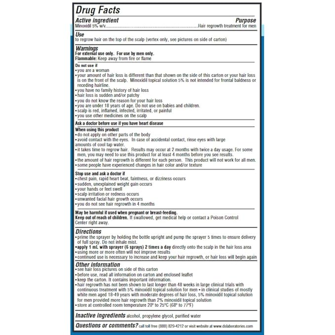 DS Labs Spectral.UHP 5% Minoxidil Hair Density Serum for Men - Extra Strength Topical Formula for Thicker-Looking Hair, Targets Thinning at the Crown Area, With Nanosome Technology, 60mL