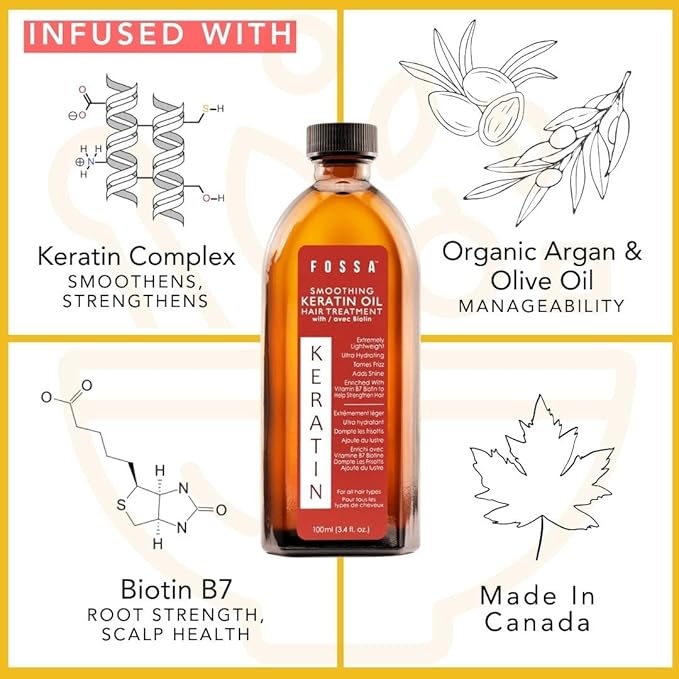 Fossa Biotin B7 Smoothing Hair Treatment | Lightweight Oil Tames Frizz, Adds Shine, Promotes Healthy Hair for All Hair Types | 100ml, 3.4 fl. oz.