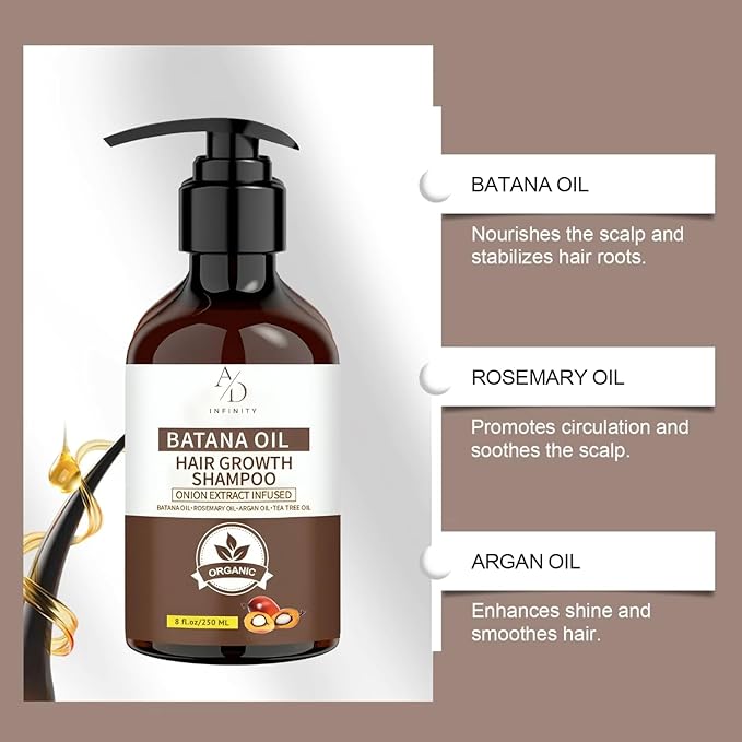 Batana Oil Hair Growth Shampoo β Onion Extract Infused, Organic Natural Formula with Rosemary & Argan Oil β Reduces Hair Loss, Strengthens Roots & Adds Shine for All Hair Types
