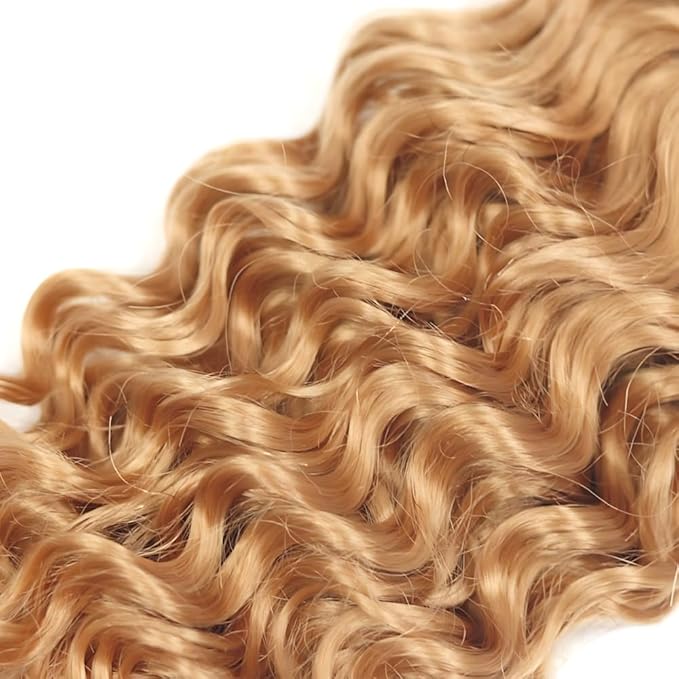 Blonde Bundles Color 27 Deep Wave Bundles 26 28 30 Inch Human Hair Double Weft Brazilian Virgin Remy Hair Honey Blonde Bundle Weave Silky and Soft